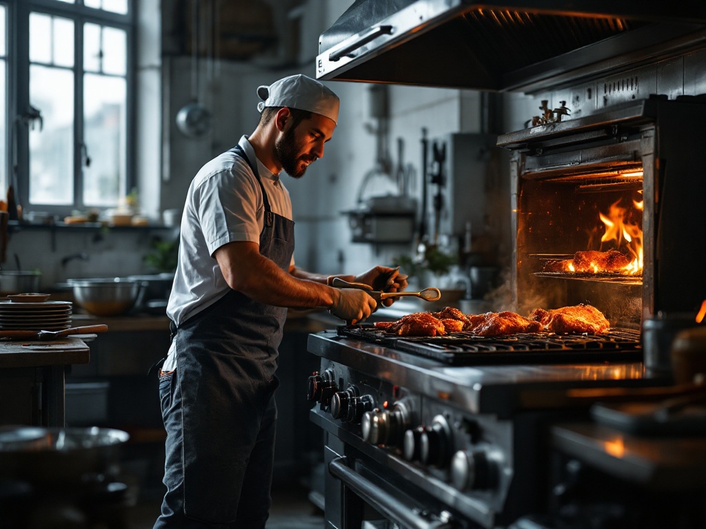 Motivos de un asador de pollos que gira lento